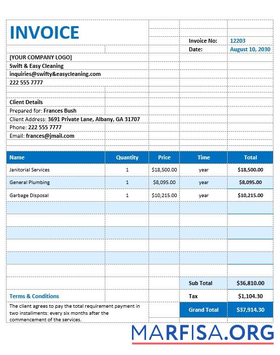 Realistic Blank Cleaning Service Invoice Template
